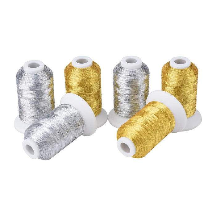 Simthread 6 Pcs Silver & Gold Colors Metallic Embroidery Thread