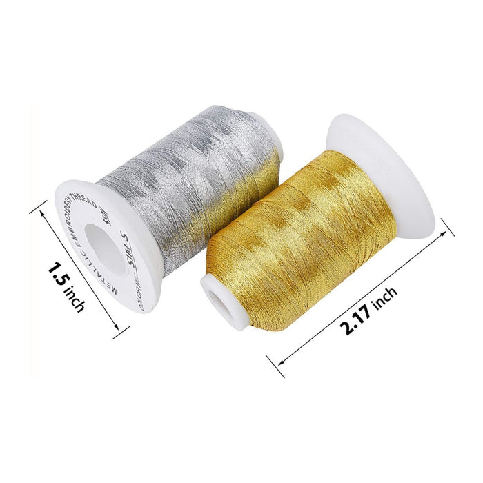 Simthread 6 Pcs Silver & Gold Colors Metallic Embroidery Thread