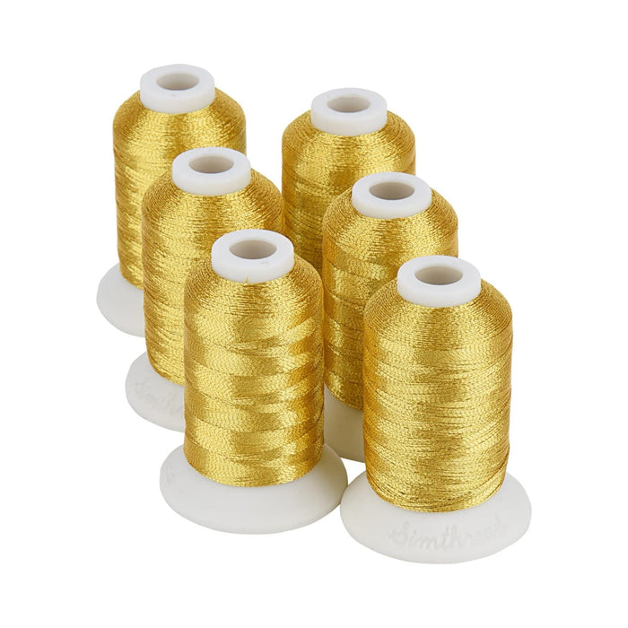 Simthread 6 Pcs Silver & Gold Colors Metallic Embroidery Thread