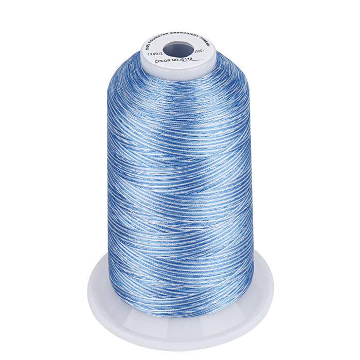 Simthread Vibrant Variegated Polyester Embroidery Thread Single Spool - 5000M - 37 Unique Colors