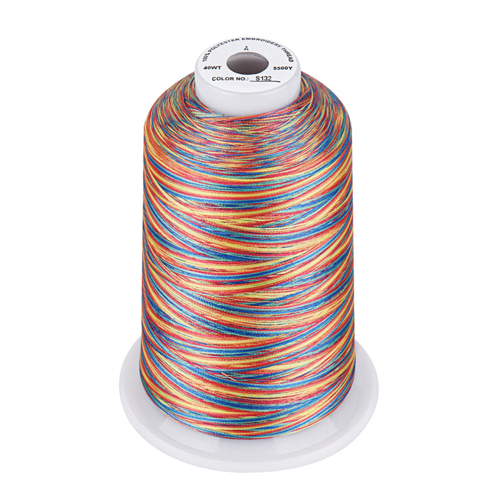 Simthread Vibrant Variegated Polyester Embroidery Thread Single Spool - 5000M - 37 Unique Colors