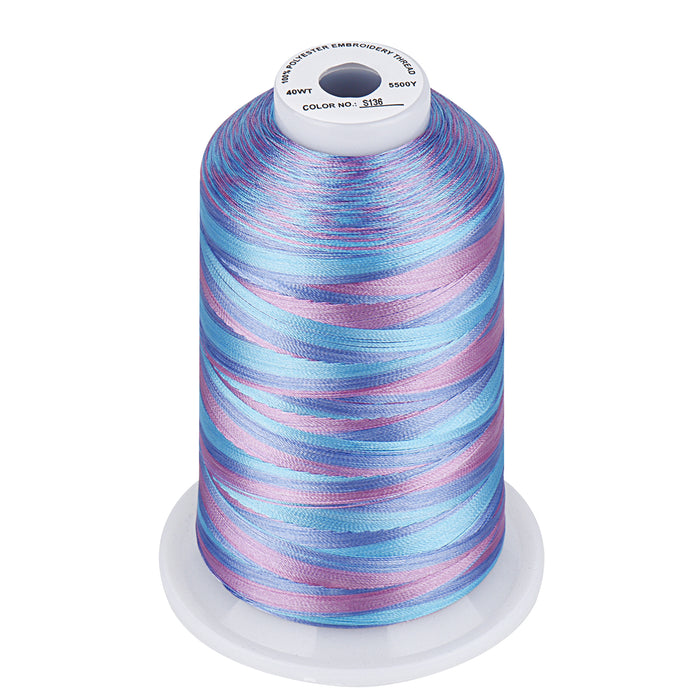 Simthread Vibrant Variegated Polyester Embroidery Thread Single Spool - 5000M - 37 Unique Colors