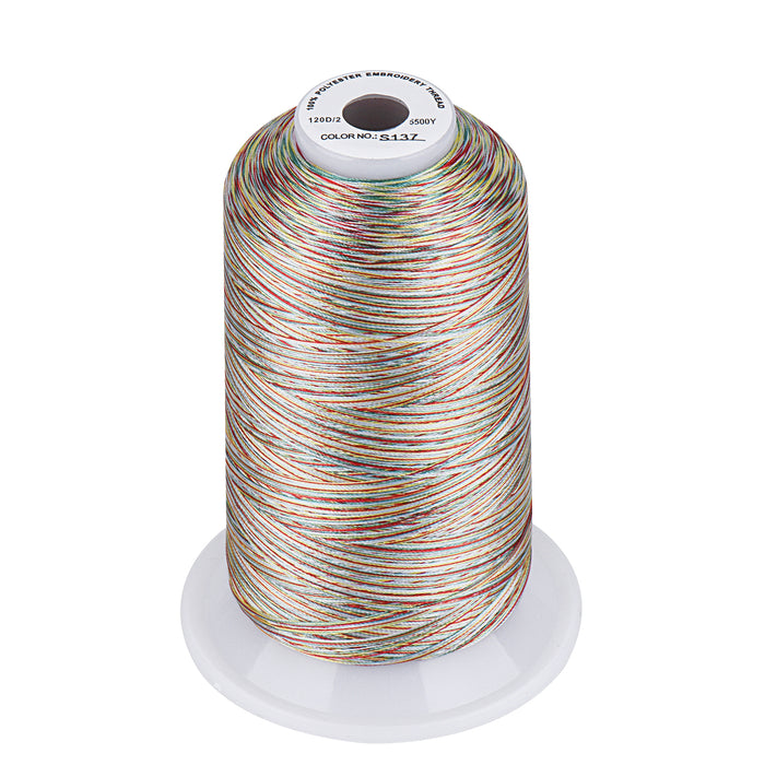 Simthread Vibrant Variegated Polyester Embroidery Thread Single Spool - 5000M - 37 Unique Colors