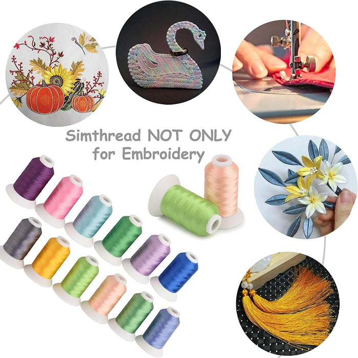 simthread Simthread 63 Brother Colors Polyester Machine Embroidery Thread  1000M(1100Y) Big Spool for Brother Babylock Husqvarna Janome Sin